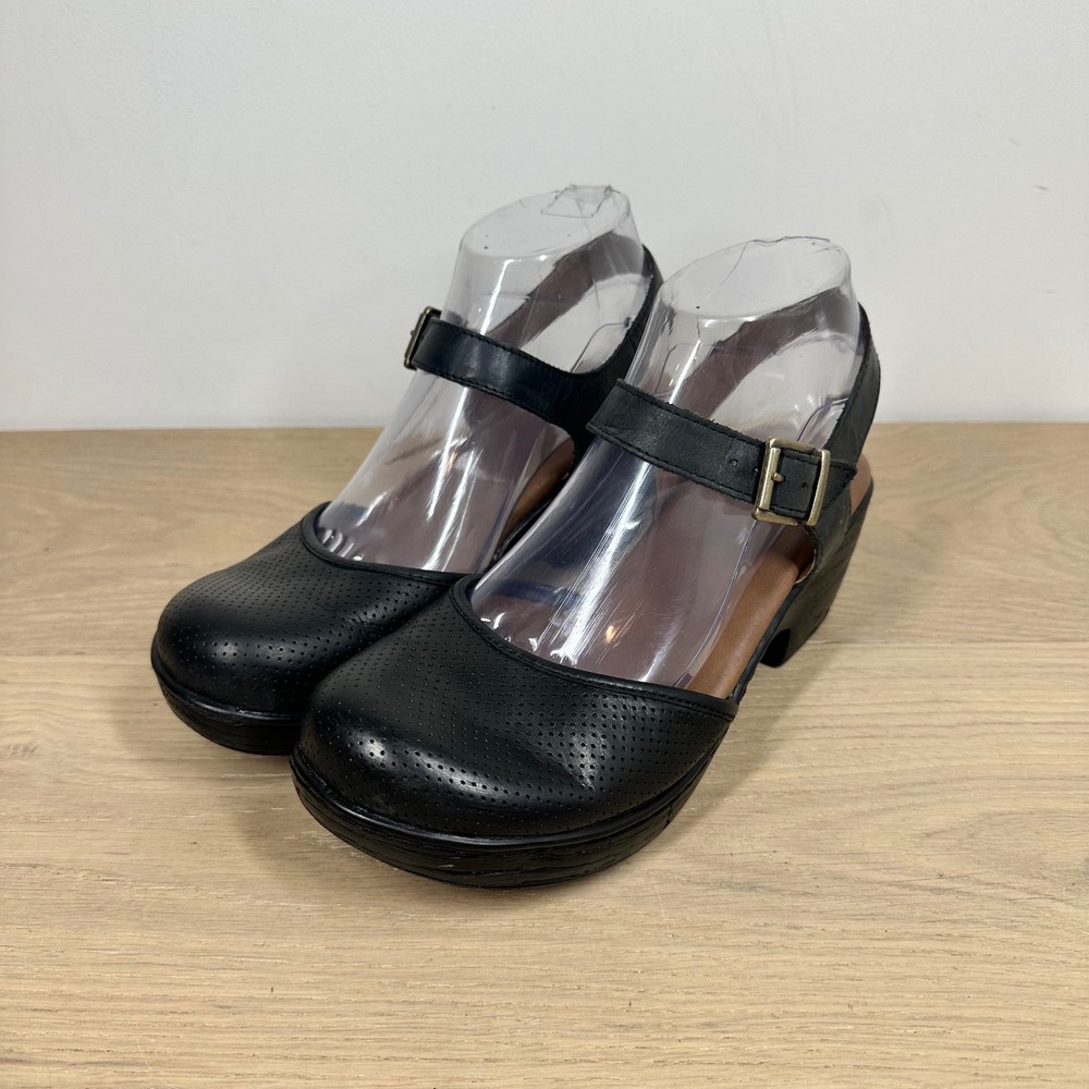 b.o.c. Mary Jane Clogs Women 8 Black Leather Slingback Perforated Comfort